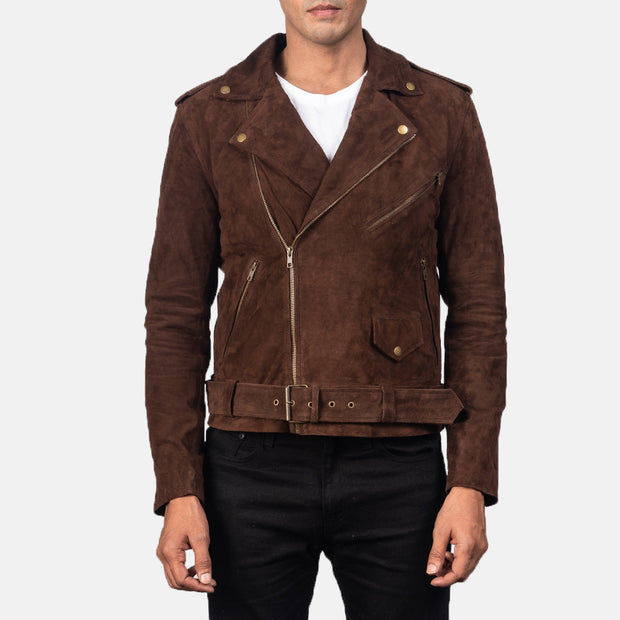 Men's Dark Brown Suede Leather Biker Jacket: The Cooper