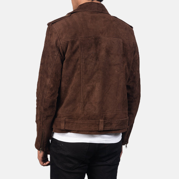 Men's Dark Brown Suede Leather Biker Jacket: The Cooper