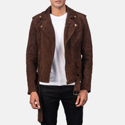 Men's Dark Brown Suede Leather Biker Jacket: The Cooper