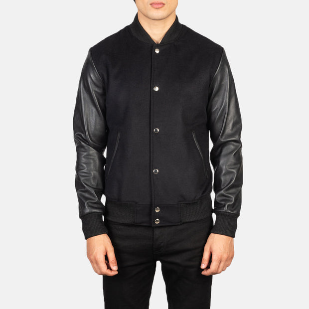 Men's Black Hybrid Varsity Jacket: The Harrison