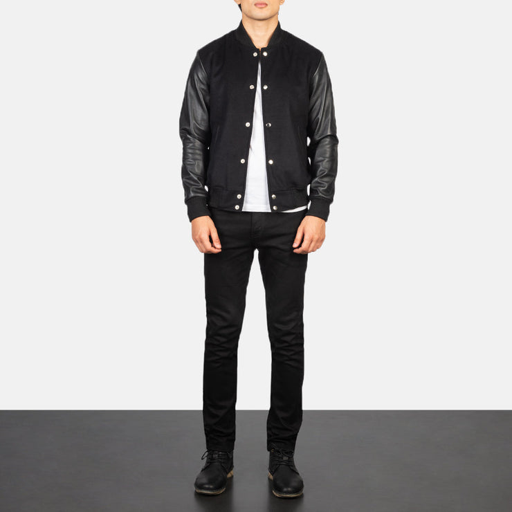 Men's Black Hybrid Varsity Jacket: The Harrison