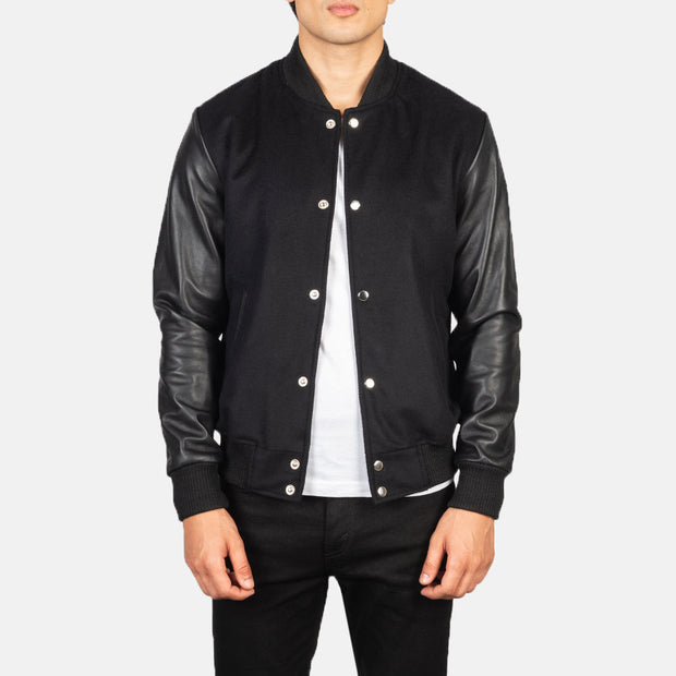 Men's Black Hybrid Varsity Jacket: The Harrison