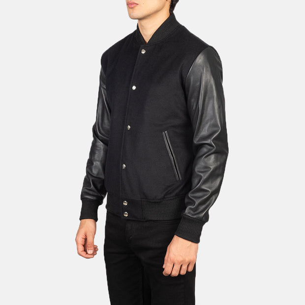 Men's Black Hybrid Varsity Jacket: The Harrison