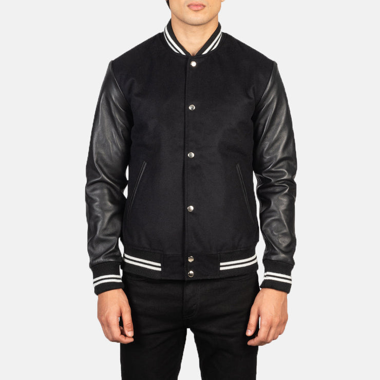 Men's Black Striped Hybrid Varsity Jacket: The Harrison