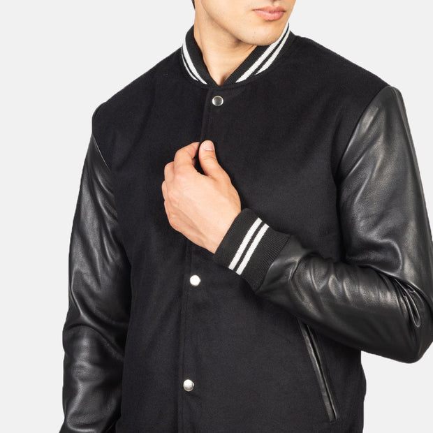 Men's Black Striped Hybrid Varsity Jacket: The Harrison