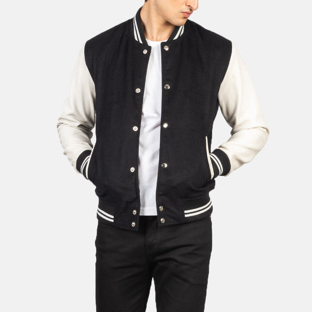 Men's Black & White Hybrid Varsity Jacket: The Harrison