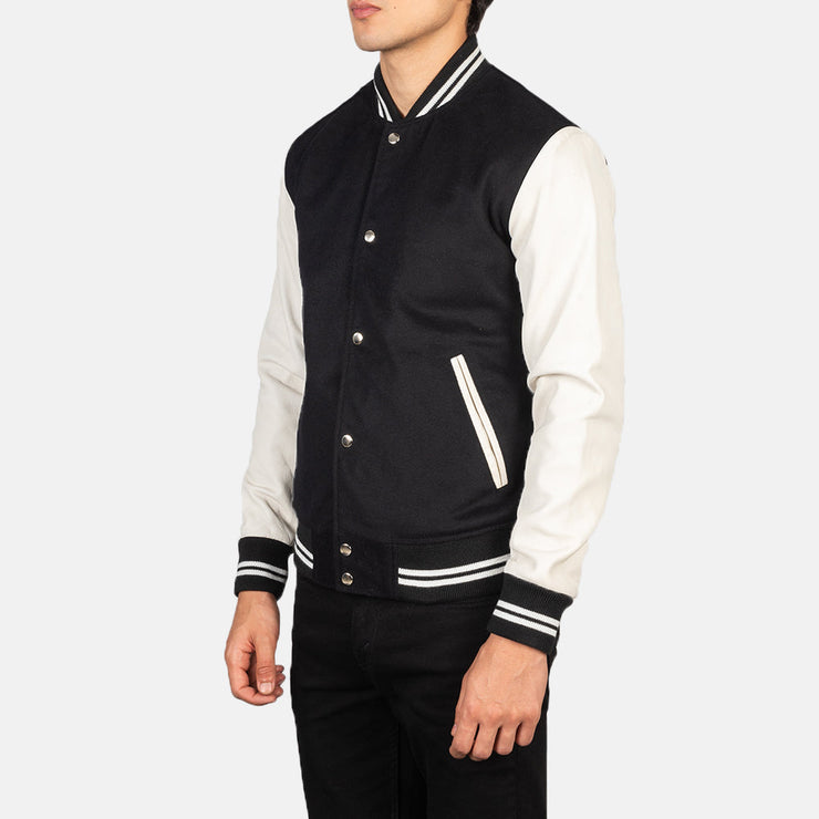 Men's Black & White Hybrid Varsity Jacket: The Harrison