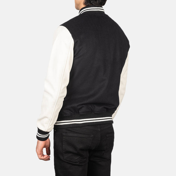 Men's Black & White Hybrid Varsity Jacket: The Harrison