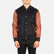 Men's Black And Cognac Hybrid Varsity Jacket: The Harrison