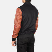 Men's Black And Cognac Hybrid Varsity Jacket: The Harrison