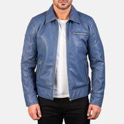 Men's Blue Leather Biker Jacket: The Micah