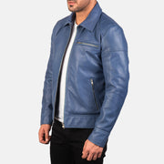 Men's Blue Leather Biker Jacket: The Micah