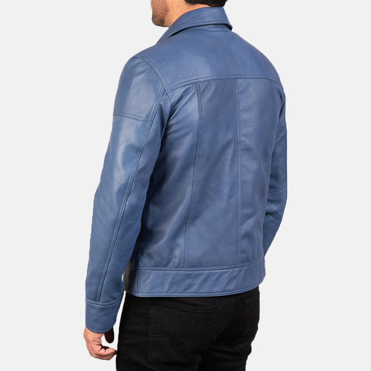 Men's Blue Leather Biker Jacket: The Micah