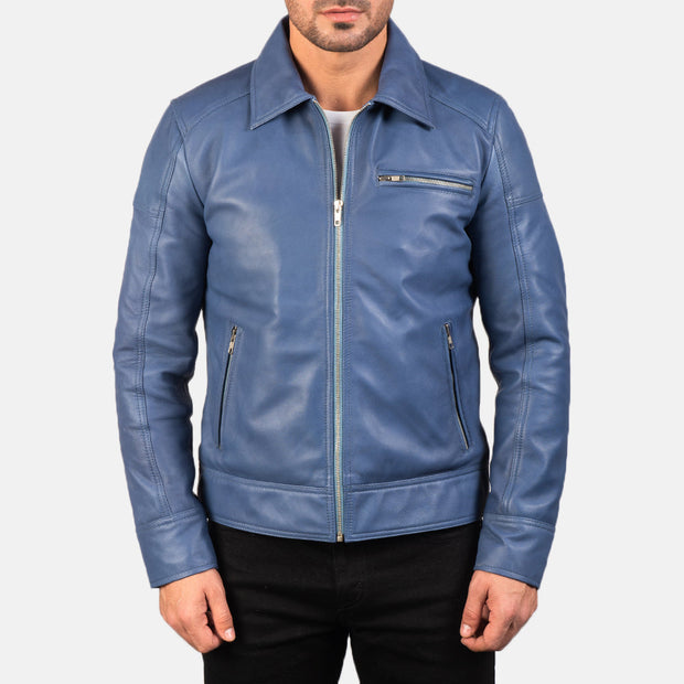 Men's Blue Leather Biker Jacket: The Micah