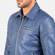 Men's Blue Leather Biker Jacket: The Micah