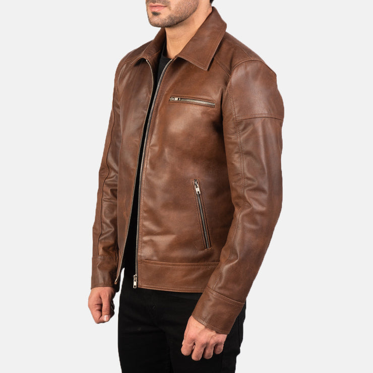 Men's Cognac Brown Leather Biker Jacket: The Micah