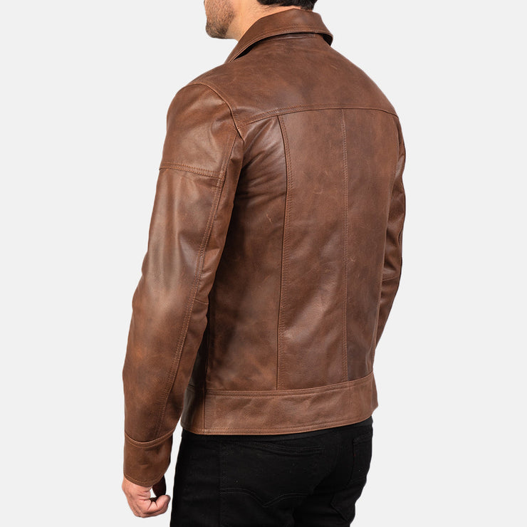 Men's Cognac Brown Leather Biker Jacket: The Micah