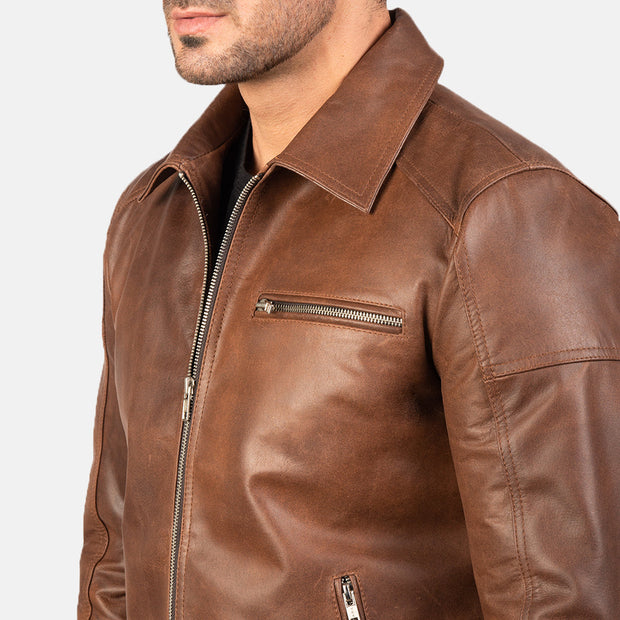 Men's Cognac Brown Leather Biker Jacket: The Micah