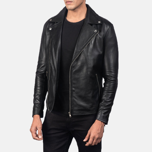 Men's Black Leather Biker Jacket: The Parker