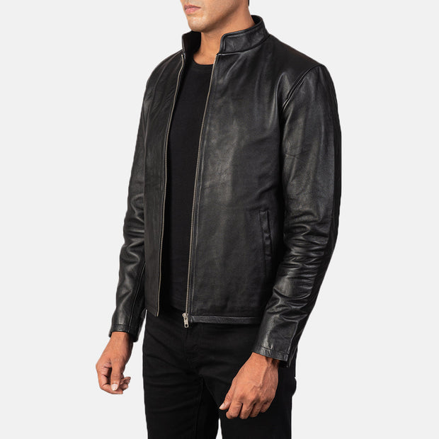 Men's Black Leather Biker Jacket: The Ryan