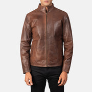 Men's Cognac Brown Leather Biker Jacket: The Ryan