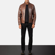 Men's Cognac Brown Leather Biker Jacket: The Ryan