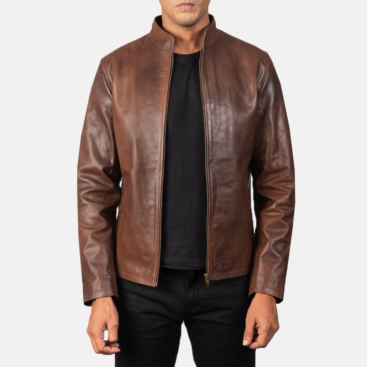 Men's Cognac Brown Leather Biker Jacket: The Ryan