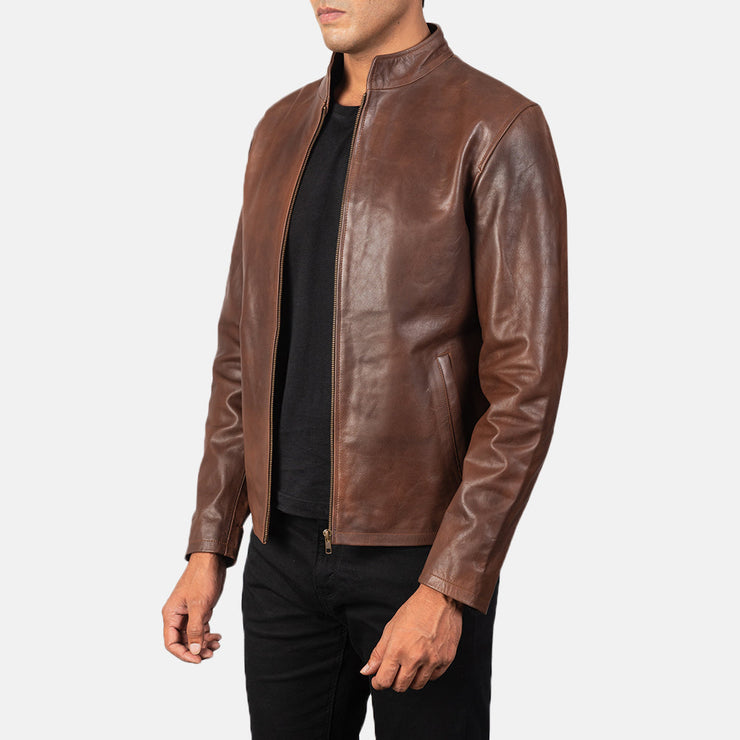 Men's Cognac Brown Leather Biker Jacket: The Ryan