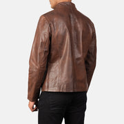 Men's Cognac Brown Leather Biker Jacket: The Ryan