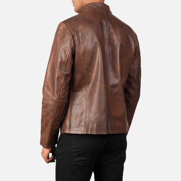 Men's Cognac Brown Leather Biker Jacket: The Ryan