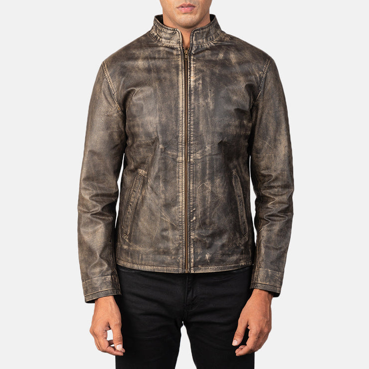 Men's Distressed Brown Leather Biker Jacket: The Ryan