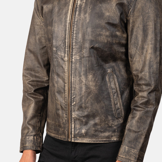 Men's Distressed Brown Leather Biker Jacket: The Ryan