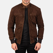 Men's Dark Brown Suede Bomber Leather Jacket: The Vincent