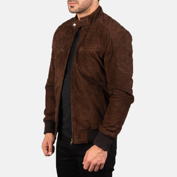 Men's Dark Brown Suede Bomber Leather Jacket: The Vincent