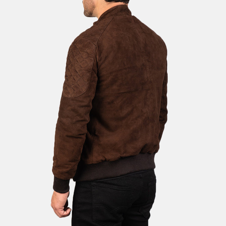 Men's Dark Brown Suede Bomber Leather Jacket: The Vincent