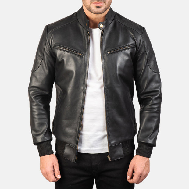 Men's Black Bomber Leather Jacket: The Vincent