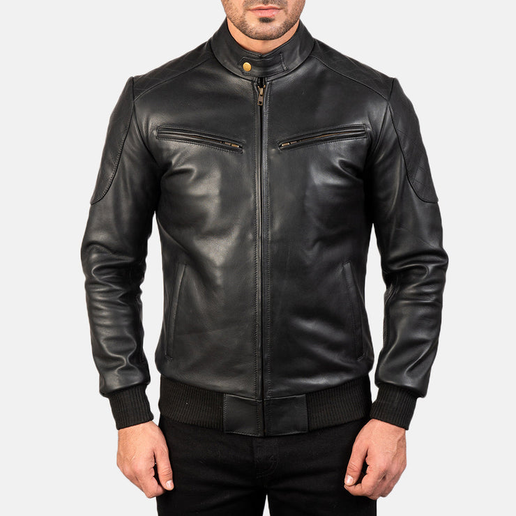 Men's Black Bomber Leather Jacket: The Vincent