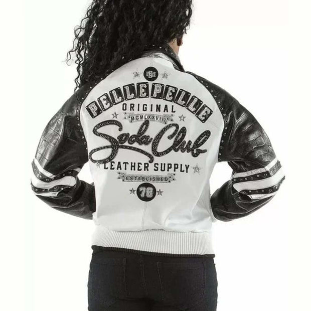 Women's Pelle Pelle Soda Club 1978 Black White Leather Jacket