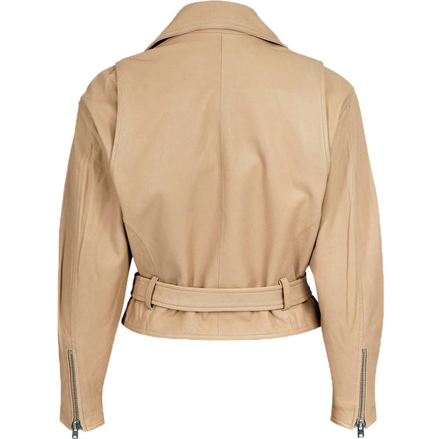 Women's Beige Biker Leather Jacket: The Romola