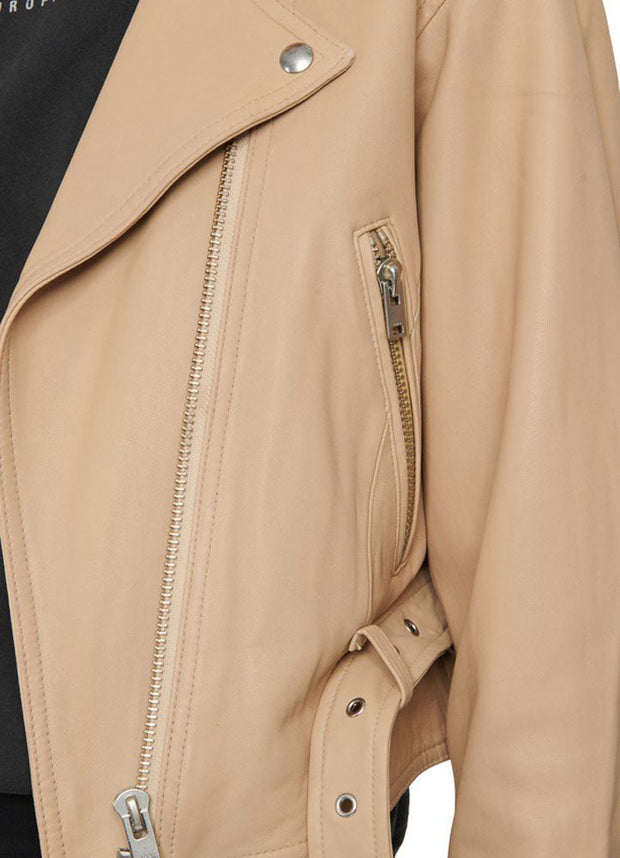 Women's Beige Biker Leather Jacket: The Romola