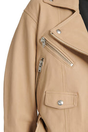 Women's Beige Biker Leather Jacket: The Romola