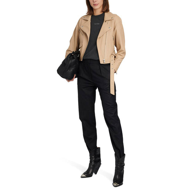 Women's Beige Biker Leather Jacket: The Romola