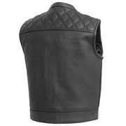 Men's Black Quilted Leather Vest: The Racer