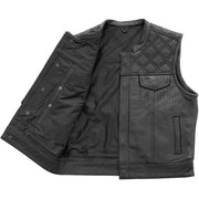 Men's Black Quilted Leather Vest: The Racer