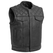 Men's Black Quilted Leather Vest: The Racer