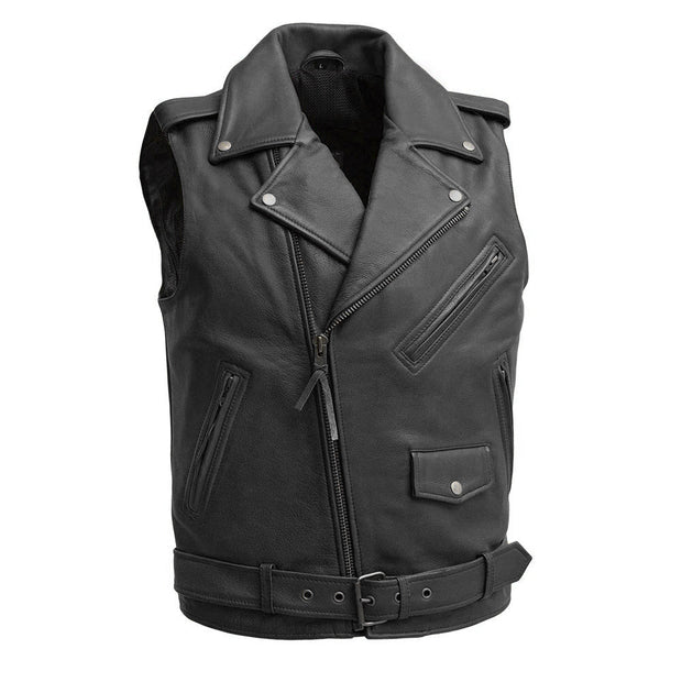 Men's Black Biker Leather Vest: The Sinner