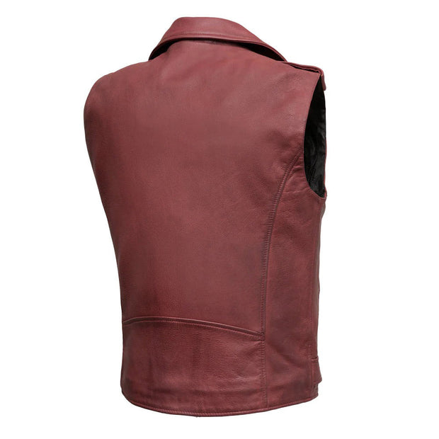 Men's Maroon Biker Leather Vest: The Sinner