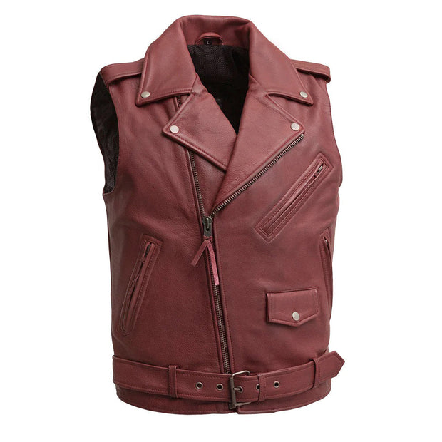 Men's Maroon Biker Leather Vest: The Sinner