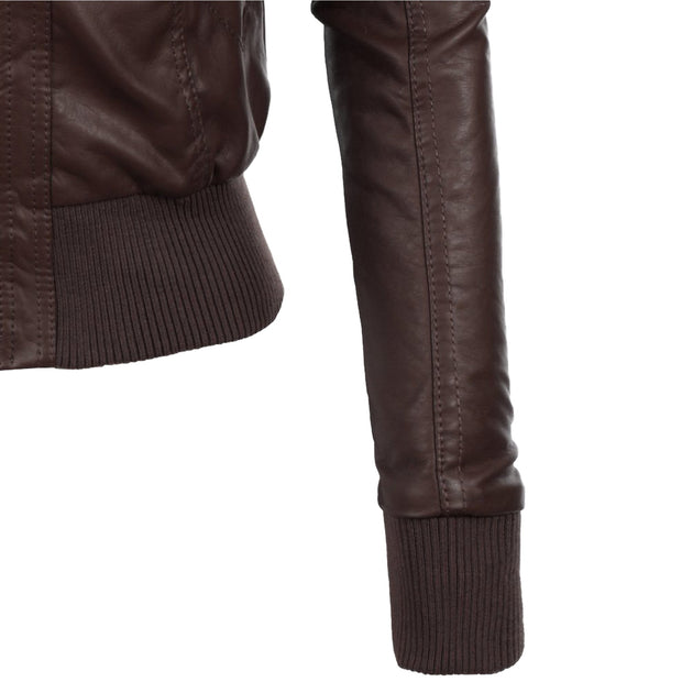 Women's Brown Hooded Leather Jacket: The Jenna