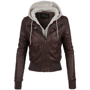 Women's Brown Hooded Leather Jacket: The Jenna